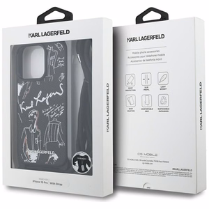 Karl Lagerfeld per petį nešiojamas grūdėto rašto ir logotipo dėklas telefonui iPhone 16 Pro - juodas
