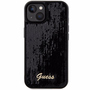 Guess Sequin Script Metal dėklas telefonui iPhone 14 / 15 / 13 - juodas