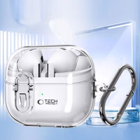 Tech-Protect FlexAir dėklas su karabinu, skirtas Samsung Galaxy Buds 3 / 3 Pro – skaidrus