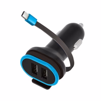 "Forever CC-02" automobilinis įkroviklis 2x USB 3A juodas su USB-C kabeliu 0,2 m