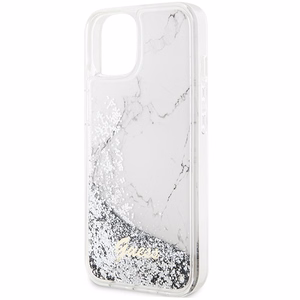 Guess Liquid Glitter Marble dėklas telefonui iPhone 14 - baltas