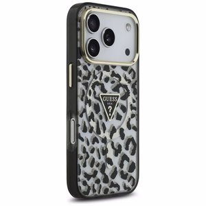 Guess leopardinis blizgus magnetinis dėklas telefonui iPhone 17 Pro juodas