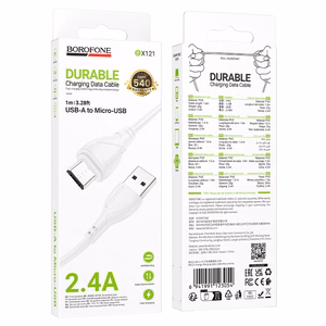 Borofone laidas BX121 Energy - USB į Micro USB - 2,4A 1 metras baltas