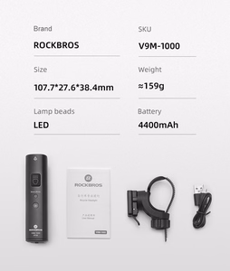 Rockbros V9M-1000 priekinis dviračio žibintas, 1000 lm – juodas