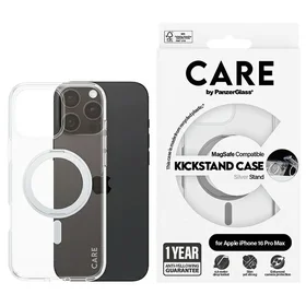 CARE by PanzerGlass Funkcinis dėklas telefonui su stovu iPhone 16 Pro Max 6.9" sidabrinis/sidabrinis Magnetinis 1328