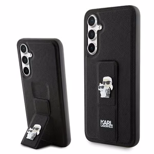 Karl Lagerfeld Gripstand Saffiano Karl&Choupette Pins dėklas Samsung Galaxy S23 FE - juodas