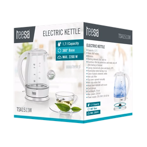 TEESA elektrinis stiklinis virdulys, 2200 W, baltas, 1,7 l