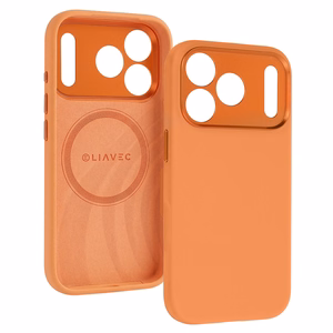 Liavec Silk Shield dėklas su metaliniu kameros rėmeliu, skirtas Iphone 17 Pro Max oranžinis