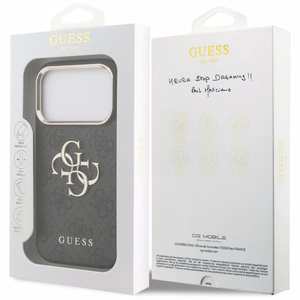 Guess PU Leather 4G Metal Logo Gold Frame dėklas Apple iPhone 18 Pro, juodas