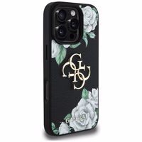 Guess Grained Roses Big 4G logo dėklas telefonui iPhone 16 Pro - juodas