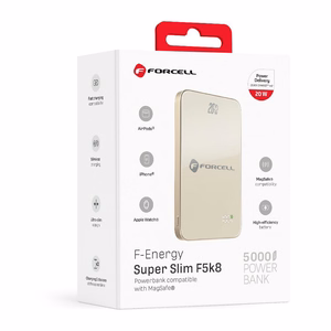 Išorinė baterija saderinta su MagSafe Forcell F-Energy SuperSlim F5K8 QC4.0 PD3.0 15W 5000 mAh titano dykumos spalva