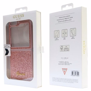 Guess Glitter Script dėklas telefonui Samsung Galaxy Z Flip 5 - rožinis