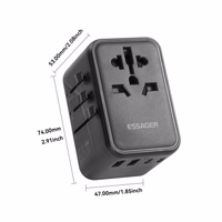 Įkroviklis Essager "Travel Global 2" juodas 65W (3xPD / 2xQC3.0) (tinka EU / US / UK)