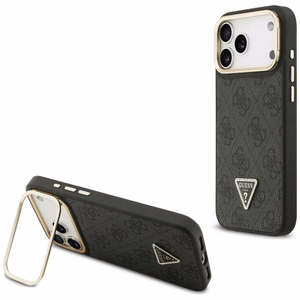 Guess 4G PU trikampio logotipo ir stovo magnetinis dėklas telefonui iPhone 17 Pro Max - juodas