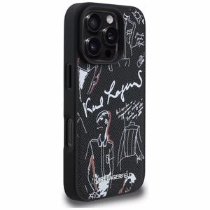 Karl Lagerfeld Grained Pattern & Logo MagSafe Dėklas for iPhone 16 Pro - juodas
