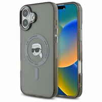 Karl Lagerfeld IML Metal Karl Head Magnetinis iPhone 16 Plus dėklas - juodas