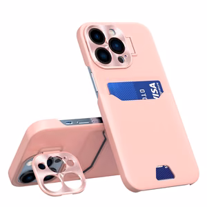 Leather Stand Case for iPhone 14 Pro Card Wallet Cover with Stand Pink