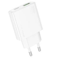 Borofone Įkroviklis BN25 Wish (Ultra Thin) - USB + Type-C - PD QC 3.0 30W baltas