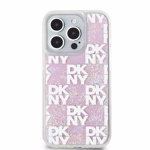 DKNY dėklas telefonui iPhone 15 Pro 6,1" DKHCP15LLCPEPP baltas HC skysti blizgučiai su languotas raštas