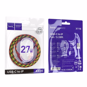 Kabelis USB C į Lightning Hoco PD 27W 1 m X116 gradientinis violetinis