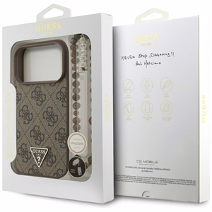 Guess 4G Strap Triangle Logo Magnetinis dėklas telefonui iPhone 17 Pro - ruda