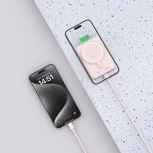 Tech-Protect LifeMag PB10 išorinė baterija su MagSafe 5000mAh 15W USB-C jungtimi - rožinė + USB-C kabelis