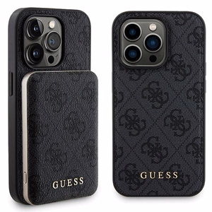 Guess 4G Metal Logo dėklas telefonui rinkinys iPhone 14 Pro Max + 5000mAh Magnetinė išorinė baterija - juoda