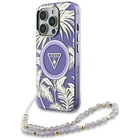Guess Palm Trees Triangle Pearl Strap Magnetinis dėklas telefonui iPhone 16 Pro violetinis