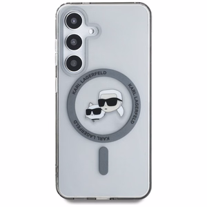 Dėklas telefonui Karl Lagerfeld Button Karl & Choupette Heads Išspausdintas logotipas MagSafe Samsung Galaxy S25 - juodas