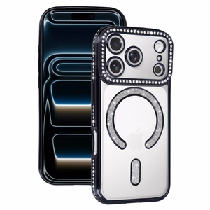 Bling Magsafe juodas dėklas telefonui iPhone 17 Pro