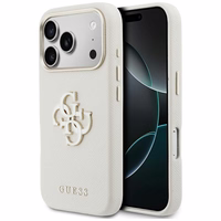 Guess FW dėklas su dervos logotipu iPhone 17 Pro - Smėlio spalvos