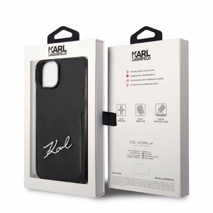 Karl Lagerfeld Signature Logo kortelių dėklas telefonui iPhone 14 Plus - juodas