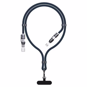 Dudao L20Max 65W 4-in-1 mėlynas laidas su dirželiu USB-C į USB-C su Lightning ir USB-A adapteriais