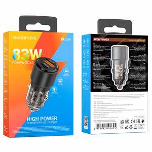 Automobilinis įkroviklis Borofone BZ20A PD65W+QC3.0 83W juodas