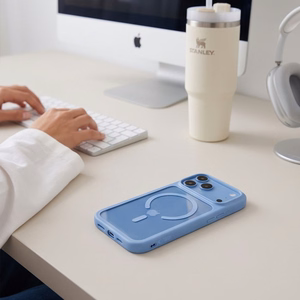Tech-Protect MagOne CC MagSafe dėklas su 2 grūdintais stiklais, skirtas iPhone 18 Pro Max / 17 Pro Max, skaidrus mėlynas