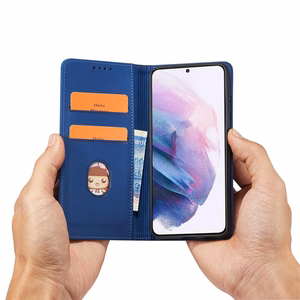 Magnetinis kortelių dėklas Samsung Galaxy S22 + (S22 Plus) piniginė kortelių laikiklis mėlynas