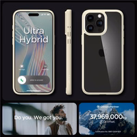 Spigen Crystal Hybrid dėklas telefonui iPhone 15 Pro Max - skaidri smėlinis