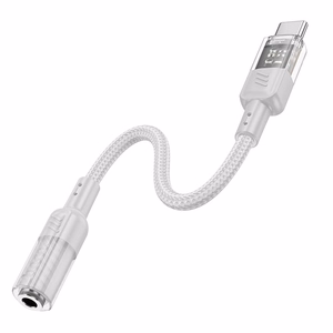 adapteris AUX USB C do Jack 3,5 mm Hoco 0,15 m LS37 transparentny pilkas
