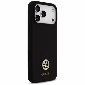 Guess Silikoninis Logo Strass 4G MagSafe Dėklas for iPhone 17 Pro Max - juodas