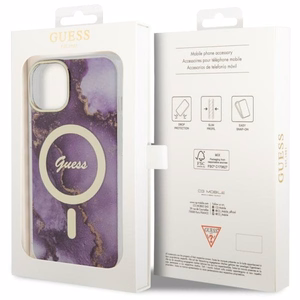 Guess GUHMP14SHTMRSU iPhone 14 6.1" violetinė/violetinė kietas dėklas Golden Marble Magnetinis