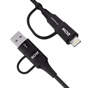 Wozinsky WNBAA 4in1 kabelis 2x USB-C 1x USB-A 1x Lightning 60W 1 m - juodas