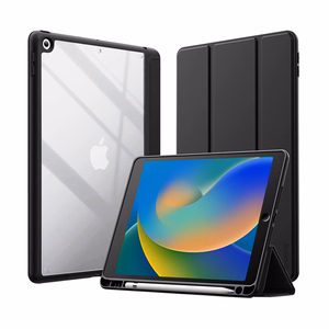 Crong PrimeFolio atverčiamas dėklas, skirtas iPad 10.2" (2019–2021), su atrama ir Apple Pencil laikikliu, juodas ir skaidrus