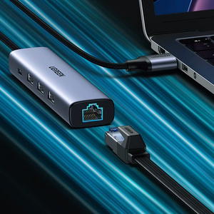 Ugreen CM475 daugiafunkcis šakotuvas USB 3.0 - 3x USB / Ethernet RJ-45 / USB Type-C PD - pilkas