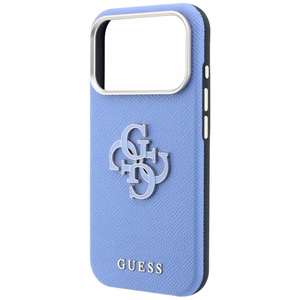 Guess Grained & Big Resin Logo dėklas iPhone 18 Pro Max / 17 Pro Max – mėlynas