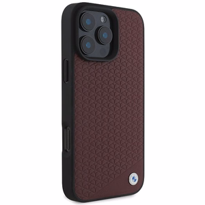 BMW Sign Leather Diamond Metal Logo MagSafe dėklas iPhone 16 Pro Max - raudonas
