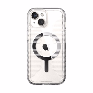 Speck GemShell Grip MagSafe dėklas, skirtas iPhone 17e / 16e / 15 / 14 / 13, skaidrus, chromo apdaila