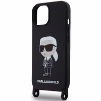Karl Lagerfeld KLHCP15SSCBSKNK iPhone 15 6.1" kietas dėklas juodas/juodas Crossbody Silikoninis Ikonik