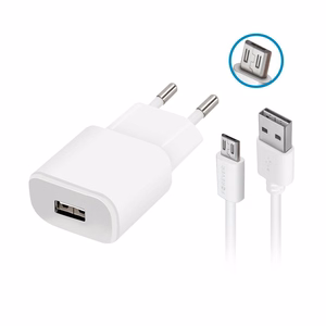 "Forever TC-01" įkroviklis 1x USB 2A baltos spalvos + microUSB laidas