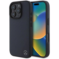 Mercedes MB MagSafe dėklas iPhone 16 Pro Max iš odos, imitacijos medžio - Tamsiai mėlynas