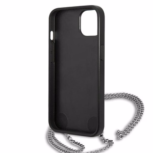 Karl Lagerfeld KLHCP13SPMK iPhone 13 mini 5,4 "juodas kietas dėklas Odinis tekstūruotas ir grandinė